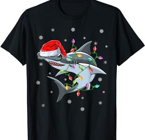 Xmas lighting santa hat hammerhead shark christmas t-shirt