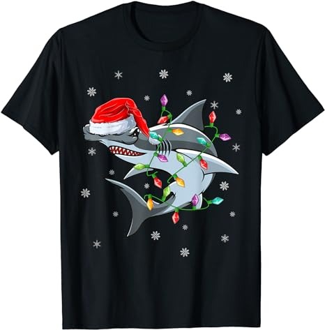 Xmas Lighting Santa Hat Hammerhead Shark Christmas T-Shirt