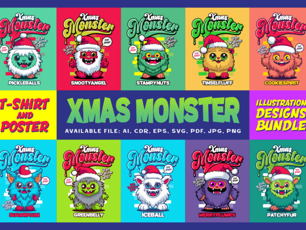 Xmas monster illustration designs bundle