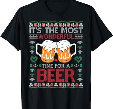 Xmas wonderful time for a beer ugly christmas sweaters t-shirt