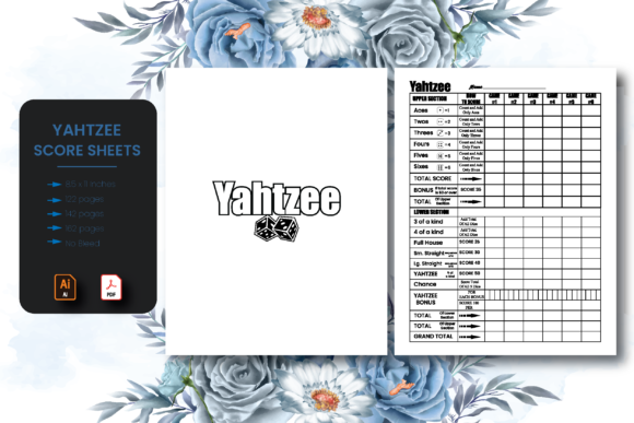 Yahtzee score sheets-kdp interior t shirt design template