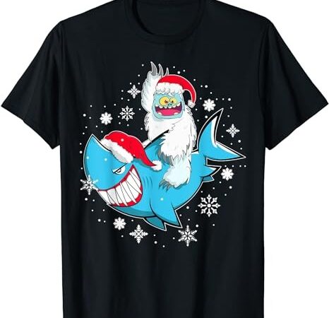 Yeti to party shark santa hat christmas pajama xmas gift t-shirt