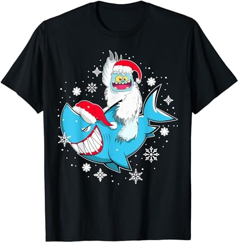 Yeti To Party Shark Santa Hat Christmas Pajama Xmas Gift T-Shirt