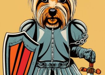 Yorkshire terrier dog dressed as medieval knight for t-shirt design PNG File