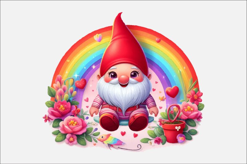 Gnome Valentines Day Rainbow PNG Bundle