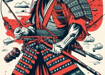 anime demon samurai’s fishing rod black and red tshirt design, Japanese style PNG File