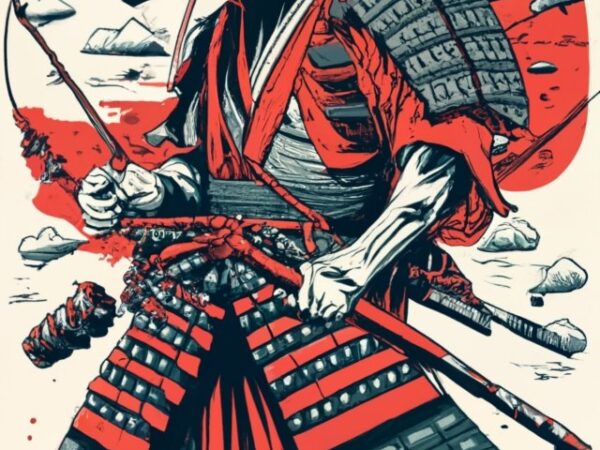Anime demon samurai’s fishing rod black and red tshirt design, japanese style png file