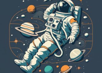 astronaut floating in space, t-shirt design, stencil, retro design, banksy, without Miguel PNG File