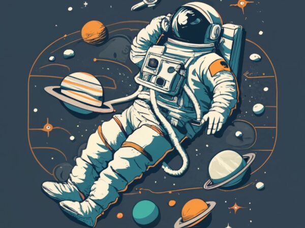 Astronaut floating in space, t-shirt design, stencil, retro design, banksy, without miguel png file