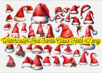 Watercolor Red Santa Claus Hats PNG Sublimation Bundle