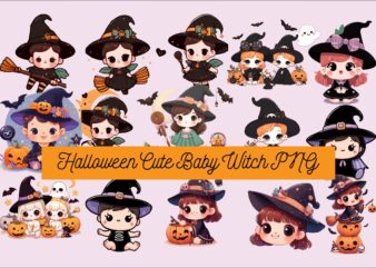 Halloween Cute Baby Witch PNG Sublimation Bundle graphic t shirt