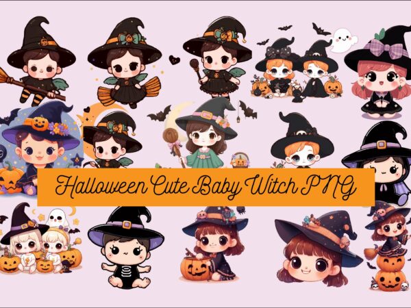 Halloween cute baby witch png sublimation bundle graphic t shirt