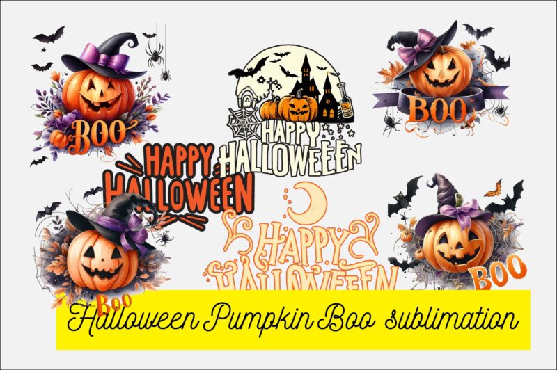 Halloween Pumpkin Boo PNG Sublimation Bundle