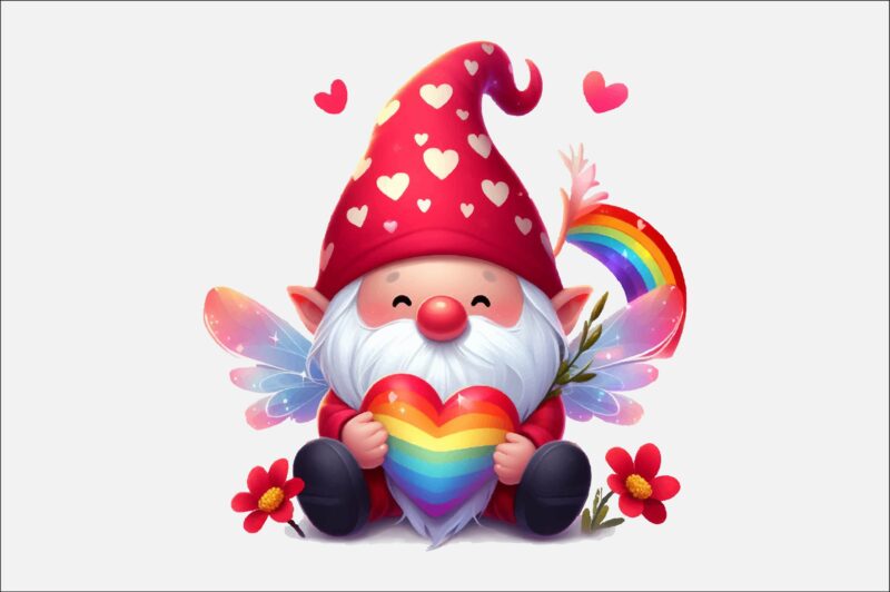 Gnome Valentines Day Rainbow PNG Bundle