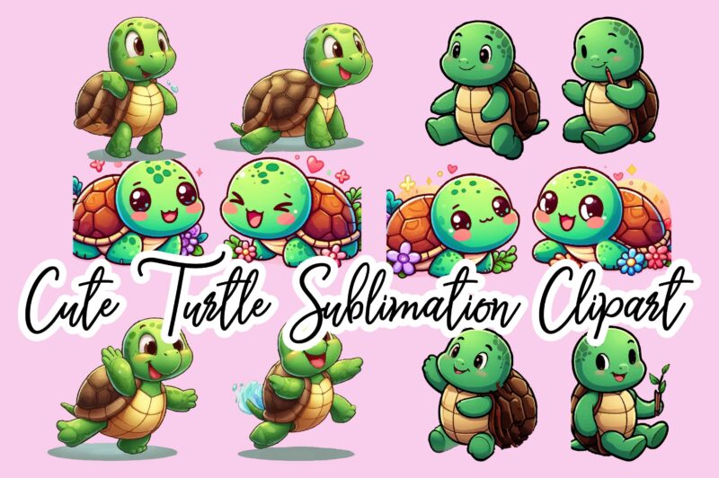 Cute Turtle Sublimation Clipart Bundle