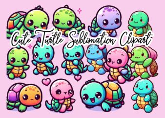 Cute Turtle Sublimation Clipart Bundle