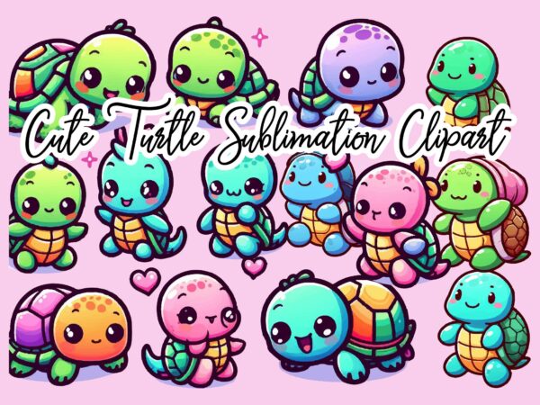 Cute turtle sublimation clipart bundle t shirt vector file