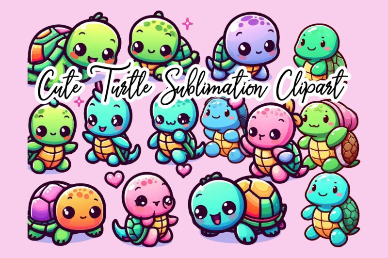 Cute Turtle Sublimation Clipart Bundle