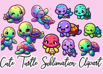 Cute Turtle Sublimation Clipart Bundle