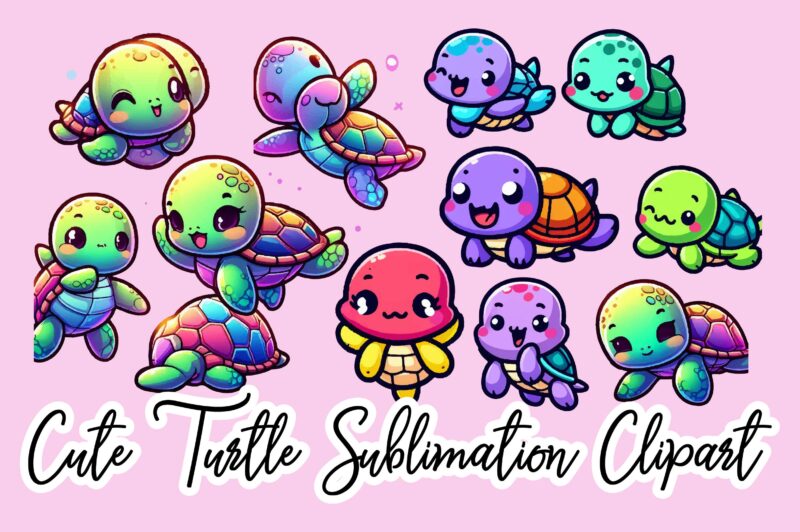 Cute Turtle Sublimation Clipart Bundle