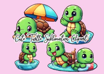 Cute Turtle Sublimation Clipart Bundle