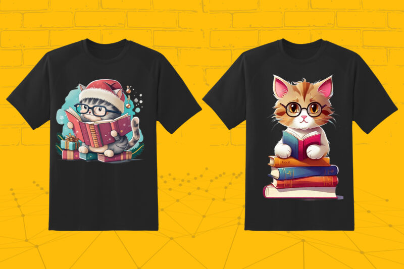 Discover the charm of our Sweet Bookworm Cat Clipart Masterpieces, meticulously crafted for Print on Demand websites