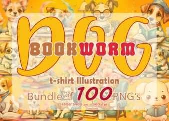 Exclusive Bookworm Dog 100 Illustrations Bundle, curated specifically for Print on Demand websites