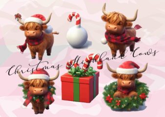 Christmas Highland Cow PNG Clipart