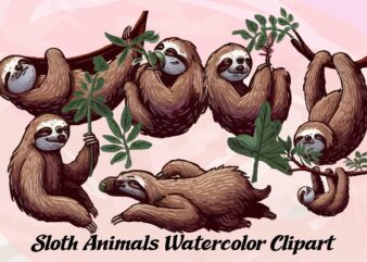 Sloth Animals Watercolor PNG Clipart t shirt template vector