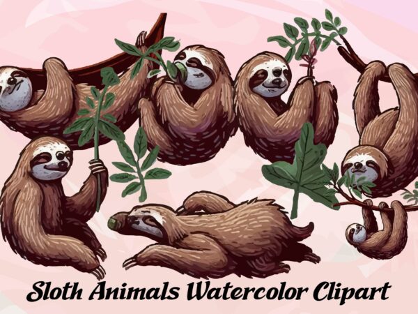 Sloth animals watercolor png clipart t shirt template vector