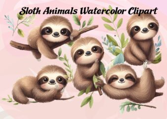 Sloth Animals Watercolor PNG Clipart