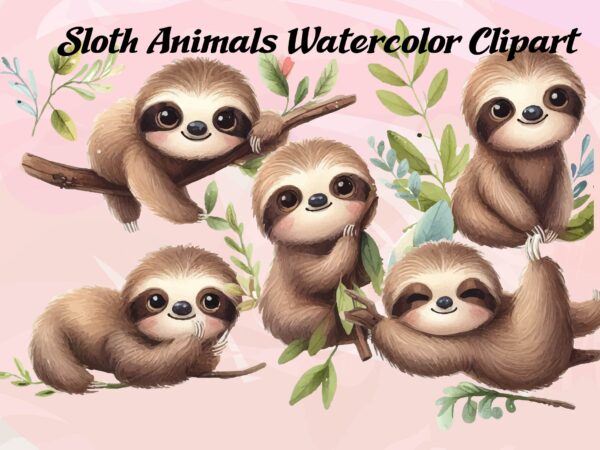 Sloth animals watercolor png clipart t shirt template vector Sloth animals watercolor png clipart t shirt template vector