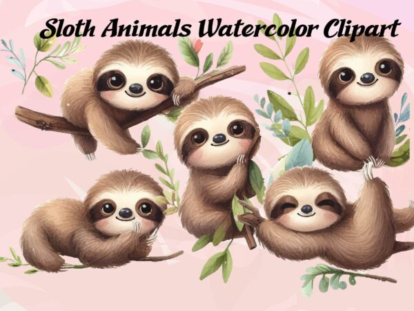 Sloth animals watercolor png clipart t shirt template vector