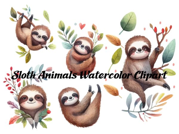 Sloth animals watercolor png clipart t shirt template vector Sloth animals watercolor png clipart t shirt template vector