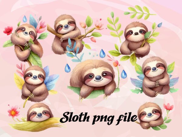 Sloth animals watercolor t-shirt design png clipart