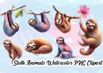 Sloth Animals Watercolor PNG Clipart t shirt template vector
