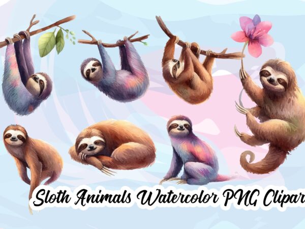 Sloth animals watercolor png clipart t shirt template vector