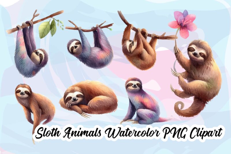 Sloth Animals Watercolor PNG Clipart