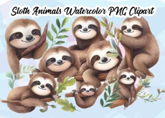 Sloth Animals Watercolor PNG Clipart