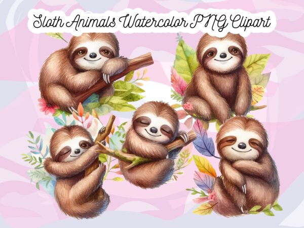 Sloth animals watercolor png clipart t shirt template vector