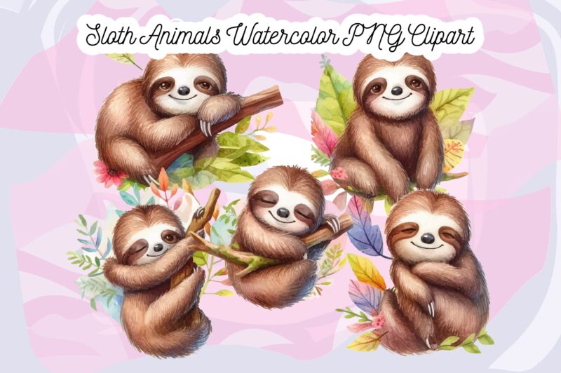 Sloth Animals Watercolor PNG Clipart