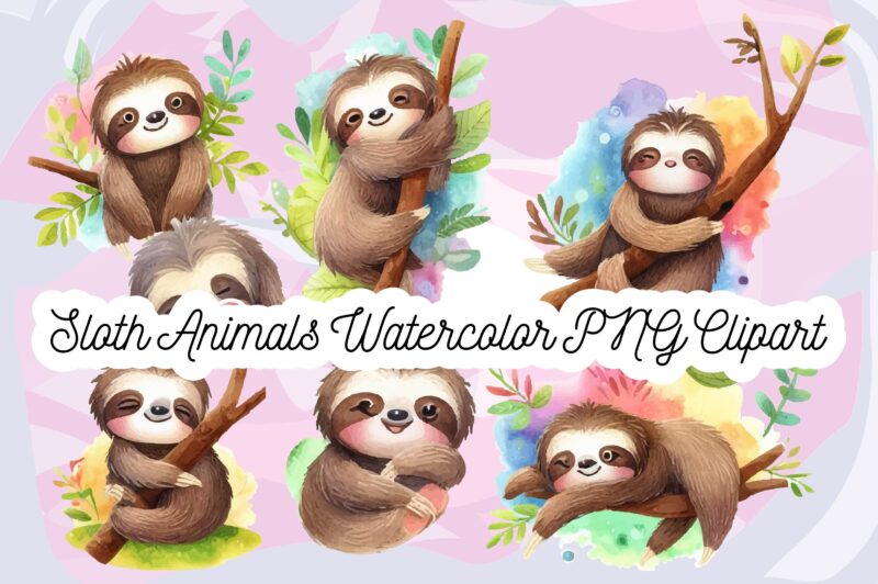 Sloth Animals Watercolor PNG Clipart