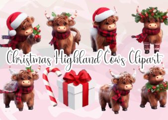 Christmas Highland Cow PNG Clipart