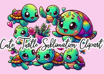 Cute Turtle Sublimation Clipart Bundle