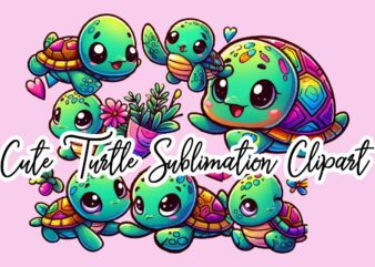 Cute Turtle Sublimation Clipart Bundle t shirt vector file