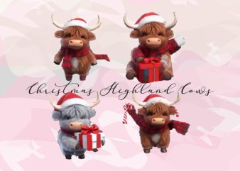 Christmas Highland Cow PNG Clipart, Christmas Highland Cow PNG , Christmas Highland Cow Sublimation t shirt vector file