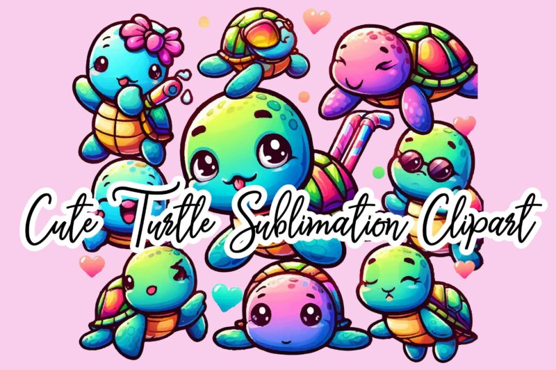 Cute Turtle Sublimation Clipart Bundle