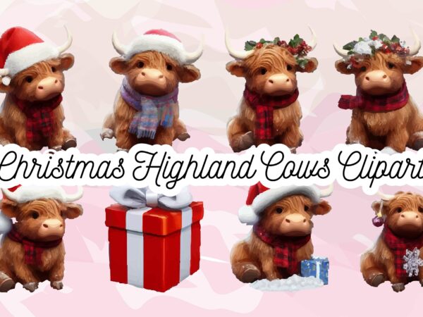 Christmas highland cow png clipart t shirt vector file