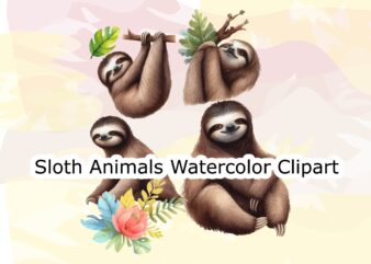 Sloth Animals Watercolor PNG Clipart