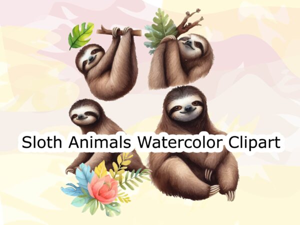 Sloth animals watercolor png clipart t shirt template vector